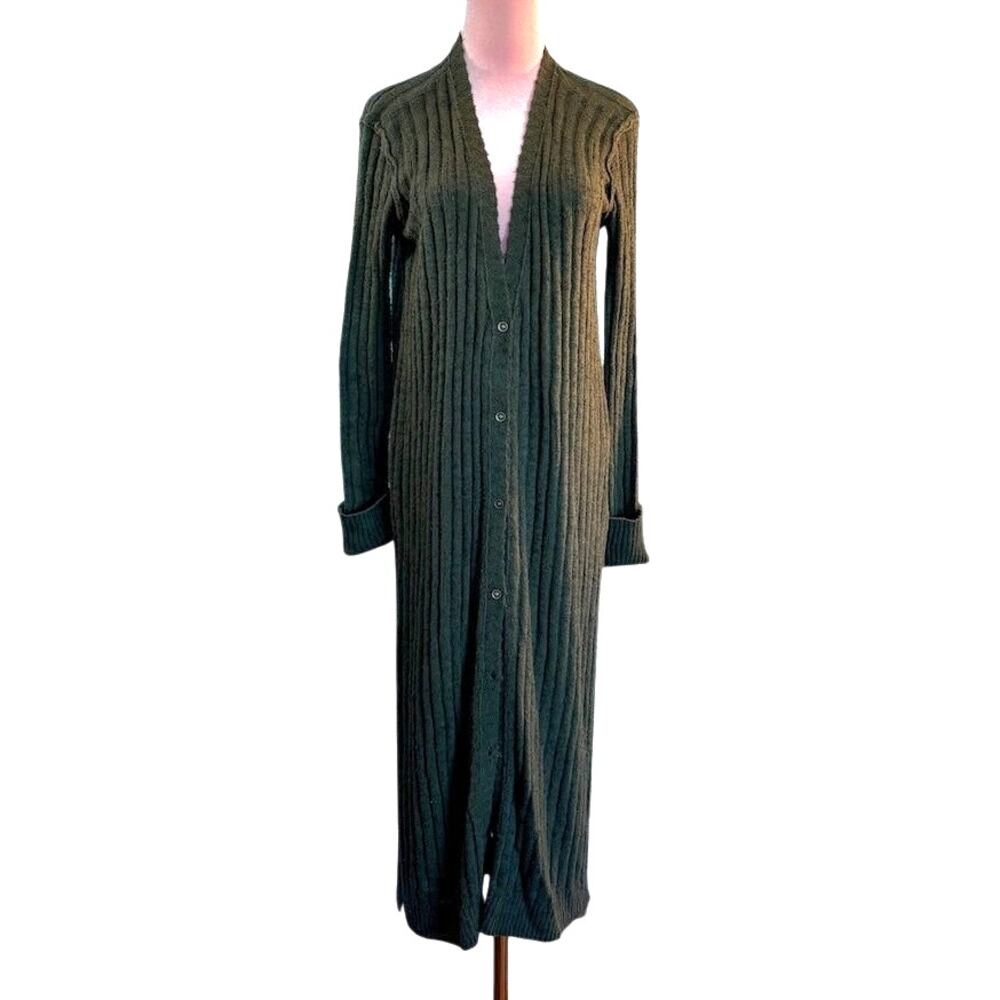 NWOT PILCRO Distressed Look Long Cardigan Duster Cotton Blend Green Small Boho